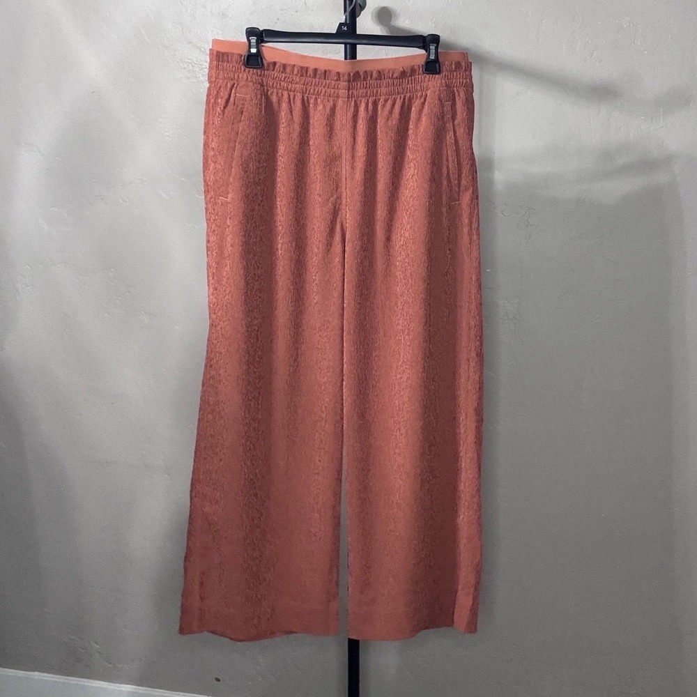 Athleta Terracotta Echo Wide Leg Cropped Pants Size 14 Rust Orange Textured
